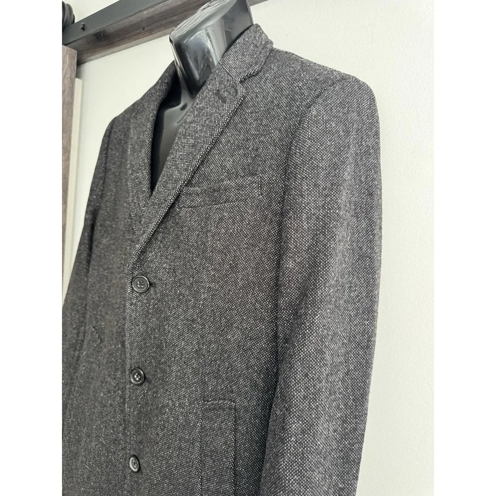 Banana Republic Coat Mens L Gray Wool Donegal T Tweed Overcoat Button Front